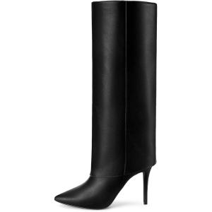 image:imageAllegra K Knee High Boots Women Pointed Toe Stiletto Heel Shark Boots Fold Over Boots for WomenBlack