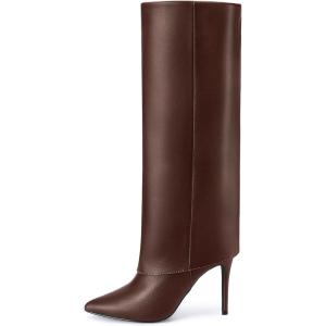 image:imageAllegra K Knee High Boots Women Pointed Toe Stiletto Heel Shark Boots Fold Over Boots for WomenBrown
