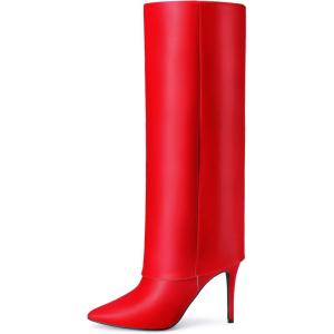 image:imageAllegra K Knee High Boots Women Pointed Toe Stiletto Heel Shark Boots Fold Over Boots for WomenRed