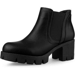 image:imageAllegra K Womens Lug Sole Chunky Heel Chelsea Black Ankle Boots 8 M US