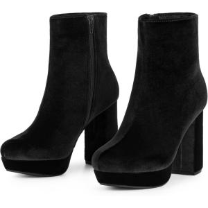 image:imageAllegra K Womens Platform Block Heels Faux Velvet Ankle BootsBlack