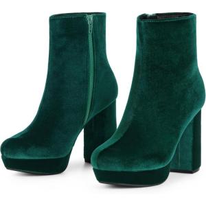 image:imageAllegra K Womens Platform Block Heels Faux Velvet Ankle BootsGreen