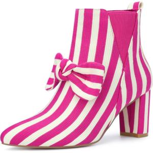 image:imageAllegra K Womens Pointed Toe Zip Striped Chunky Heels Ankle BootsHot Pink