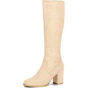 image:imageAllegra K Womens Side Zipper Chunky Heel Knee High Beige Boots 75 M US 