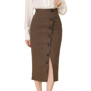 image:imageAllegra K Womens Elegant Houndstooth Elastic Waist Straight Split Midi Skirt