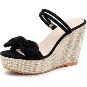 image:imageAllegra K Womens Bow Doublestrap Plaid Platform Slip Sandals Black 65