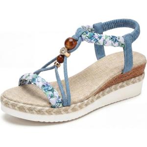 image:imageAllegra K Womens Plaid Beaded Platform Elastic Band Sandals Blue 85