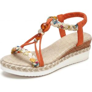 image:imageAllegra K Womens Plaid Beaded Platform Elastic Band Sandals Orange 7