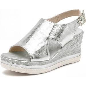 image:imageAllegra K Womens Plaid Solid Color Hollowout Buckle Platform Peeptoe Sandals Silver 7