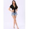 image:imageAllegra K Boho Tie Front Crop Tops for Womens Textured Short Bell Sleeve Sexy Deep V Neck Beach ClothingBlack