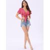 image:imageAllegra K Boho Tie Front Crop Tops for Womens Textured Short Bell Sleeve Sexy Deep V Neck Beach ClothingHot Pink