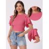 image:imageAllegra K Boho Tie Front Crop Tops for Womens Textured Short Bell Sleeve Sexy Deep V Neck Beach ClothingHot Pink