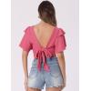 image:imageAllegra K Boho Tie Front Crop Tops for Womens Textured Short Bell Sleeve Sexy Deep V Neck Beach ClothingHot Pink