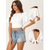 image:imageAllegra K Boho Tie Front Crop Tops for Womens Textured Short Bell Sleeve Sexy Deep V Neck Beach ClothingWhite