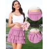 image:imageAllegra K Bow Back Mini Skirts for Women Elastic Low Waist Cute Cake Skirt Layer Ruffle Skirt with ShortsPink Purple
