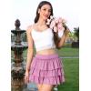 image:imageAllegra K Bow Back Mini Skirts for Women Elastic Low Waist Cute Cake Skirt Layer Ruffle Skirt with ShortsPink Purple