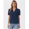 image:imageAllegra K Casual Blouse for Women Floral Print Short Sleeve Shirt V Neck Notch Lapel Blouse Dressy Summer TopsDark Blue