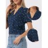 image:imageAllegra K Casual Blouse for Women Floral Print Short Sleeve Shirt V Neck Notch Lapel Blouse Dressy Summer TopsDark Blue