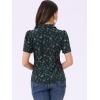 image:imageAllegra K Casual Blouse for Women Floral Print Short Sleeve Shirt V Neck Notch Lapel Blouse Dressy Summer TopsDark Green