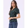image:imageAllegra K Casual Blouse for Women Floral Print Short Sleeve Shirt V Neck Notch Lapel Blouse Dressy Summer TopsDark Green