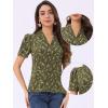 image:imageAllegra K Casual Blouse for Women Floral Print Short Sleeve Shirt V Neck Notch Lapel Blouse Dressy Summer TopsOlive Green
