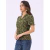 image:imageAllegra K Casual Blouse for Women Floral Print Short Sleeve Shirt V Neck Notch Lapel Blouse Dressy Summer TopsOlive Green