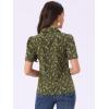 image:imageAllegra K Casual Blouse for Women Floral Print Short Sleeve Shirt V Neck Notch Lapel Blouse Dressy Summer TopsOlive Green