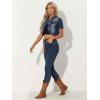 image:imageAllegra K Casual Denim Jacket for Womens Turndown Collar Short Sleeves Crop Jean JacketsBlue
