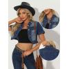 image:imageAllegra K Casual Denim Jacket for Womens Turndown Collar Short Sleeves Crop Jean JacketsBlue