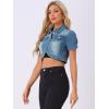 image:imageAllegra K Casual Denim Jacket for Womens Turndown Collar Short Sleeves Crop Jean JacketsDenim Blue