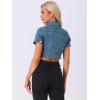 image:imageAllegra K Casual Denim Jacket for Womens Turndown Collar Short Sleeves Crop Jean JacketsDenim Blue