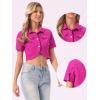 image:imageAllegra K Casual Denim Jacket for Womens Turndown Collar Short Sleeves Crop Jean JacketsHot Pink