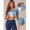image:imageAllegra K Casual Denim Jacket for Womens Turndown Collar Short Sleeves Crop Jean JacketsLight Blue