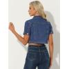 image:imageAllegra K Casual Denim Jacket for Womens Turndown Collar Short Sleeves Crop Jean JacketsMidblue