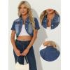 image:imageAllegra K Casual Denim Jacket for Womens Turndown Collar Short Sleeves Crop Jean JacketsMidblue