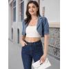 image:imageAllegra K Cropped Denim Jacket for Women Casual Short Puff Sleeve Lapel Open Front Jean Jackets Summer OutwearBlue
