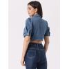 image:imageAllegra K Cropped Denim Jacket for Women Casual Short Puff Sleeve Lapel Open Front Jean Jackets Summer OutwearBlue
