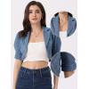 image:imageAllegra K Cropped Denim Jacket for Women Casual Short Puff Sleeve Lapel Open Front Jean Jackets Summer OutwearBlue