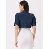 image:imageAllegra K Cropped Denim Jacket for Women Casual Short Puff Sleeve Lapel Open Front Jean Jackets Summer OutwearDrak Blue