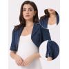 image:imageAllegra K Cropped Denim Jacket for Women Casual Short Puff Sleeve Lapel Open Front Jean Jackets Summer OutwearDrak Blue