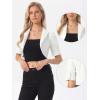 image:imageAllegra K Cropped Denim Jacket for Women Casual Short Puff Sleeve Lapel Open Front Jean Jackets Summer OutwearWhite