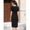 image:imageAllegra K Elegant Dresses for Womens Short Sleeve Square Neck Button Business Work Sheath DressBlack