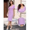 image:imageAllegra K Elegant Dresses for Womens Short Sleeve Square Neck Button Business Work Sheath DressPurple