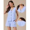 image:imageAllegra K Gingham 2 Piece Outfits for Womens Summer Beach Plaid Sleeveless Vest and Shorts Matching SetsBlue