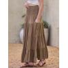 image:imageAllegra K Summer Flowy Boho Maxi Skirt for Women Tiered Elastic High Waist 2026 A Line Casual Beach Long Skirt with PocketsKhaki