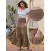 image:imageAllegra K Summer Flowy Boho Maxi Skirt for Women Tiered Elastic High Waist 2026 A Line Casual Beach Long Skirt with PocketsKhaki