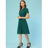 image:imageAllegra K Vintage Work Dresses for Womens 1950s Flat Collar Short Sleeve Fit and Flare DressDark Green