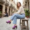 image:imageAllegra K Womens Faux Suede Platform High Block Heel Slides SandalsPurple