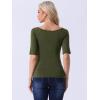 image:imageAllegra K Womens Half Sleeves Boat Neck Fitted Elbow Length Top Soft TShirtArmy Green