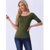 image:imageAllegra K Womens Half Sleeves Boat Neck Fitted Elbow Length Top Soft TShirtArmy Green